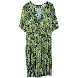 Ellos Tropical Succulent Leaf Print Faux Wrap Romper Lime Green Black Size 14/16